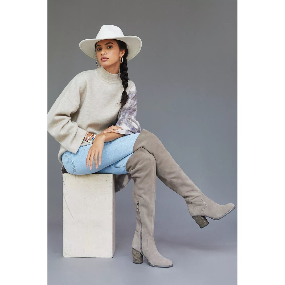 Kelsi Dagger Brooklyn Logan Suede Over the Knee Block Heel Boot Coffee Size 11
